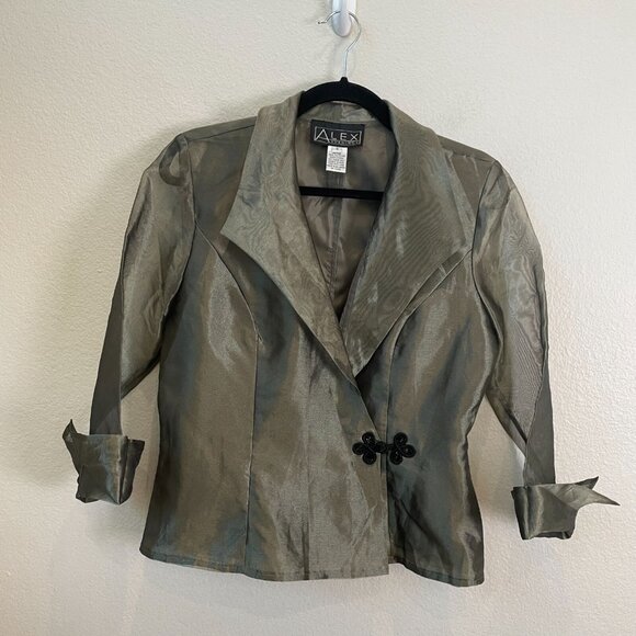 Alex Evenings Womens Small Green Organza Jacket 3/4 Sleeve Party Formal - Picture 6 of 11